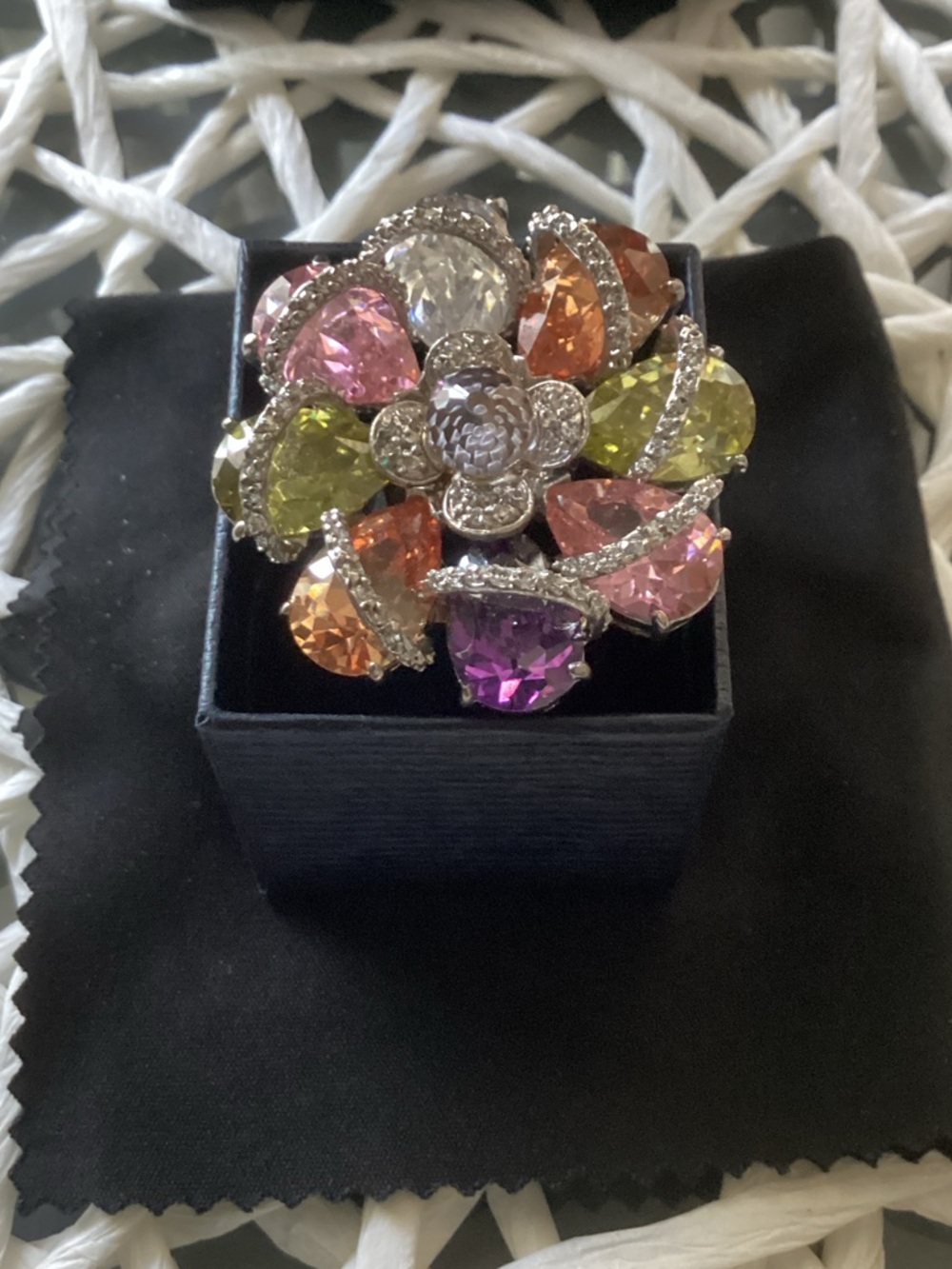 Multicolor Crystal Floral Statement Ring - Women Jewelry
